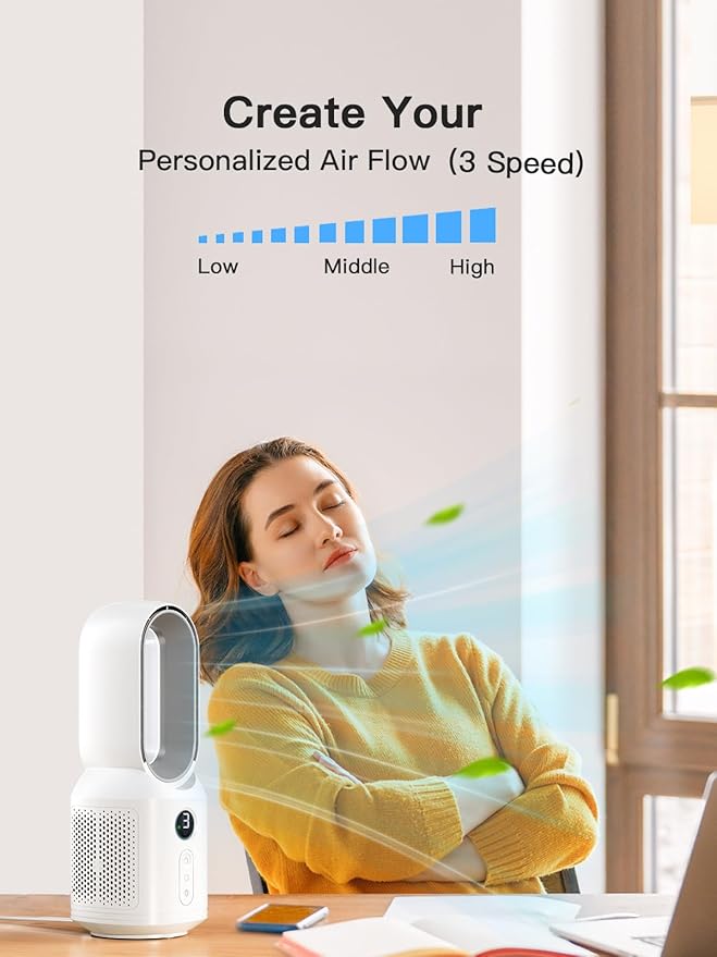 let'me 13 Inch Desk Fan Bladeless, Small Table Fan, Small Office Fan with 3 Speeds and Night Light, Small Quiet Desktop Fan for Personal, Bedroom, Office, Nightstand