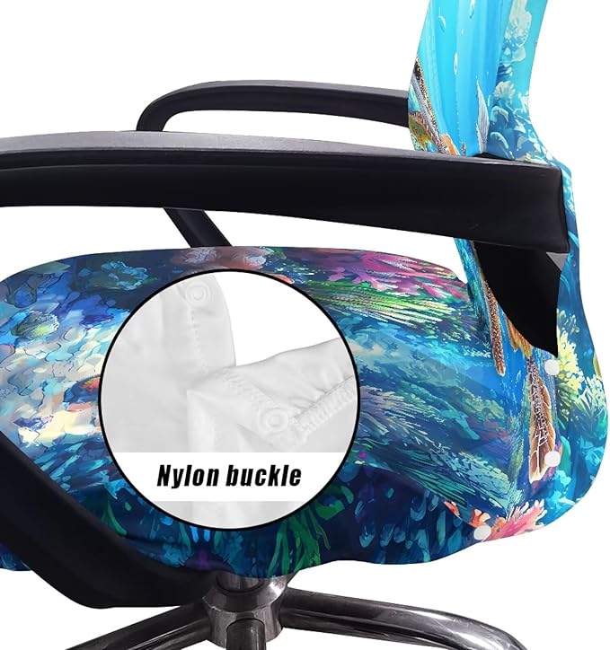 Talayituse Turtle Fish Water Plants Print Office Chair Covers, Stretch Computer Chair Cover, Universal Boss Chair Covers Modern Simplism Style High Back Chair Slipcover, Small