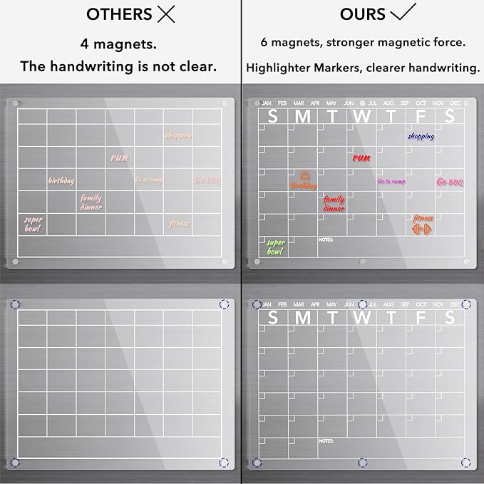Neatsure Acrylic Magnetic Dry Erase Board Calendar for Fridge, Clear Monthly Planner Whiteboard for Refrigerator, w/ 8 Colors Markers, 15"x11"