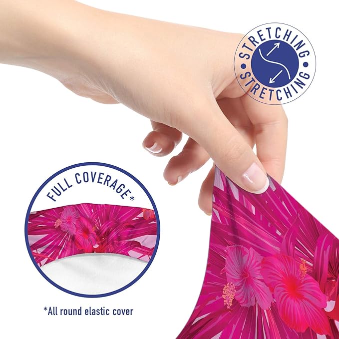 Ambesonne Hibiscus Office Chair Slipcover, Summer Concept Pattern of Tropical Flowers and Monstera Leaves, Protective Stretch Decorative Fabric Cover, Standard Size, Raspberry Pink