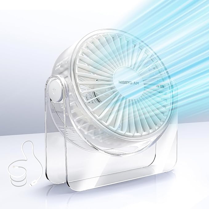 USB Desk Fan, 6Inch Portable Table Fan, 3 Speeds Quiet Powerful Cooling,Personal Mini Small Fan with Adjustable Tilt for Desk Bedroom Home Office Car Table Travel, No Battery, White
