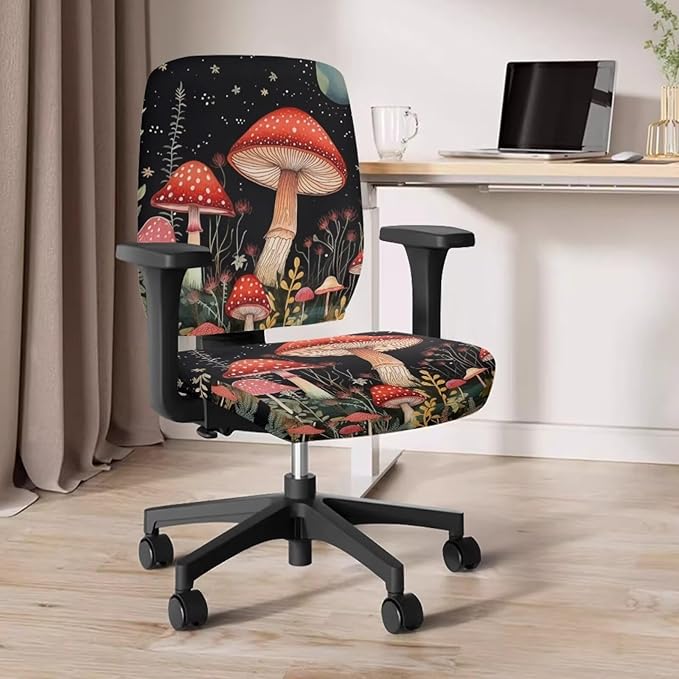 Mushroom Office Chair Covers Stretchable Office Chair Seat Cover 2 Piece Washable Gaming Chair Cover Universal Fit Most Wheelchairs,Computer Chairs,Gaming Chairs