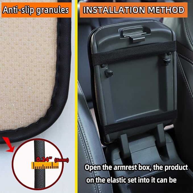 Auto Center Console Pad, PU Leather Car Center Console Box Cushion, Non Slip Soft Armrest Seat Box Cover, Waterproof Vehicle Armrest Protector for SUV, Truck, Car (Rhombic Lattice Wine Red/Beige)