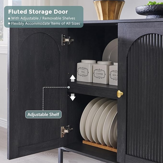IFGET Modern Buffet Cabinet with Storage, 123.5" W Fluted Arched Sideboard Cabinet w/Adjustable Shelves, Wooden Modular Coffee Bar for Dining Room, Kitchen, Living Room, Entryway, Dark Grey