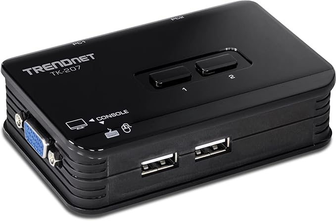 TRENDnet 2-Port USB KVM Switch, TK-207K, Control Two Computers with One Set of Console Controls, 2048 x 1536 Resolution, 60Hz Refresh Rate, All Required Cabling Included, Black