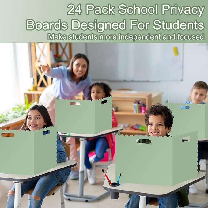 FYSUIMU 24Pcs Student Desk Privacy Boards Sage Green Classroom Desk Divider Shield Privacy Panel Folders Screen Partition for School Teacher Student Test Supplies