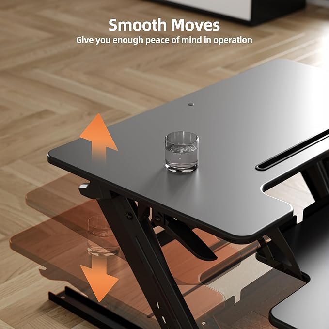 Claiks Standing Desk Converter 36 inch, Height Adjustable Sit Stand Up Desk Riser, Quick Sit to Stand Tabletop Dual Monitor Riser Workstation for Home Office with Keyboard Tray, Black