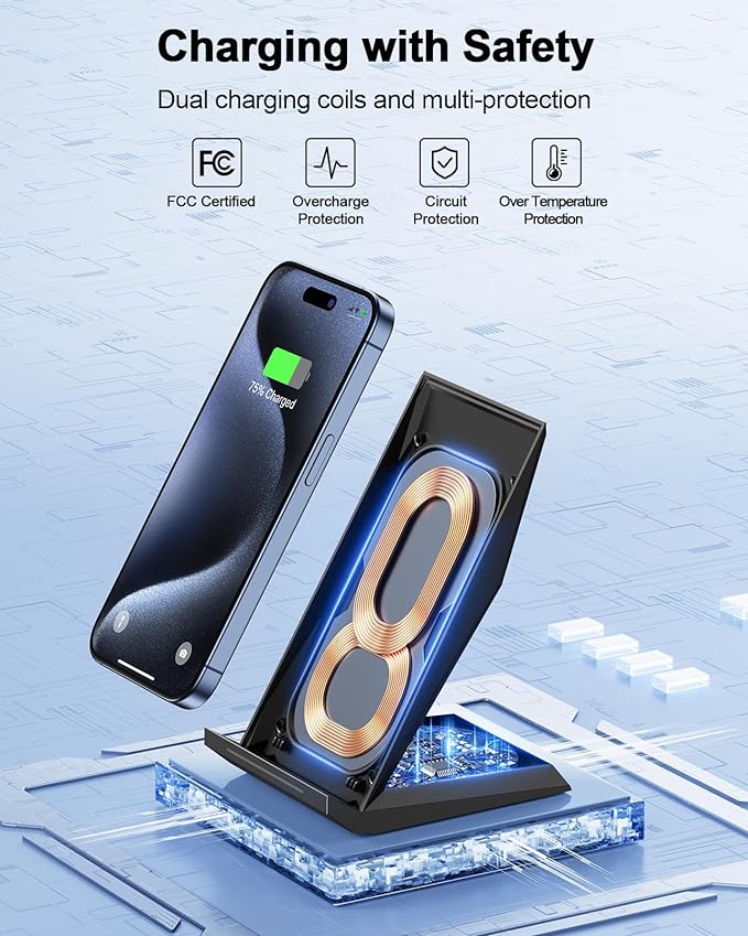 NANAMI Fast Wireless Charger with USB Phone Charger, Charging Stand with 20W PD Adapter for iPhone 17/17 Pro/17 Pro Max/16/16 Plus/15/14/13, 10W for Samsung Galaxy S26/S26+/S25/S24/S23/S22/S21