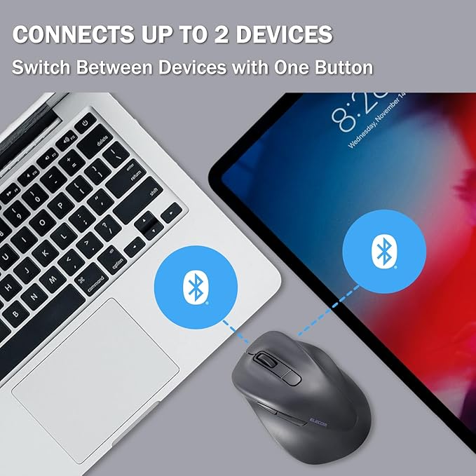 ELECOM Bluetooth Wireless Ergonomic Shape Mouse, Silent Click, Right Hand 2000DPI, 5 Buttons, Optocal Sensor, Compatible with PC, Mac, Laptop, EX-G, Msize Black (M-XGM30BBSKBK)