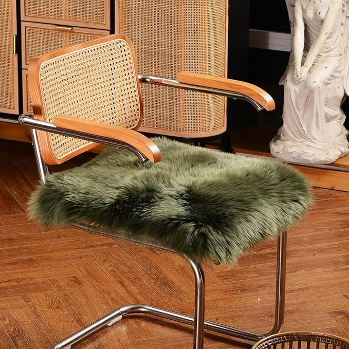 LLB Sheepskin Chair Covers - Office & Dining Room Chair Pads - 18x18 Inch, Dark Green