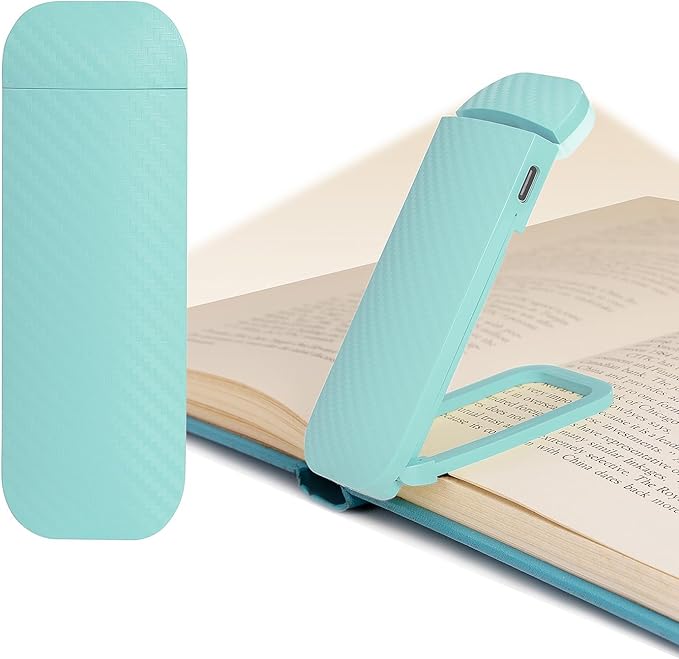 HEMONNKAM Book Reading Light, Rechargeable Clip on Booklight, Eye Caring 3 Color Temperatures & 5 Brightness Levels, Night Use for Bed, Long Lasting, Reading at Night in Bed, Light Blue