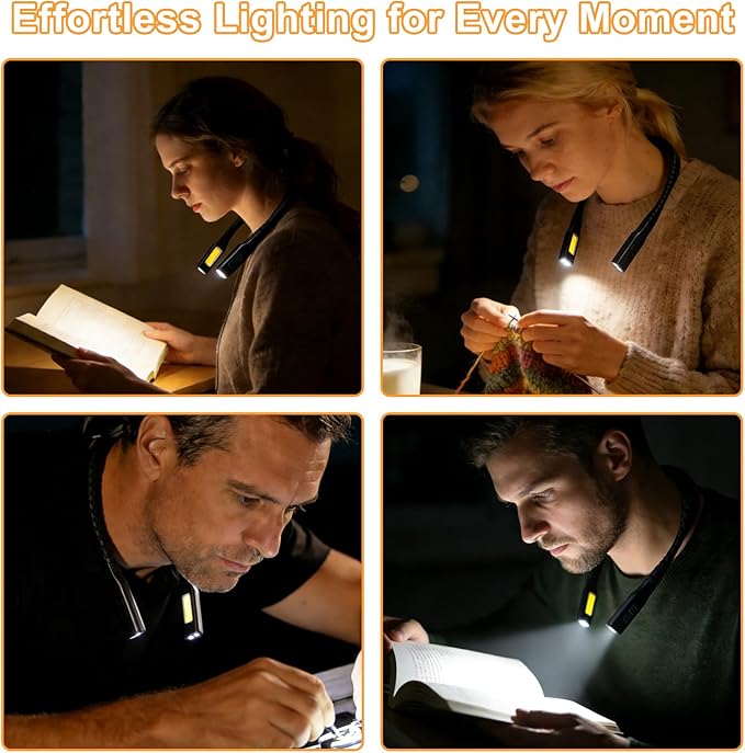 Book Light, 3-Color & 9-Brightness Reading Light, Bendable Neck Light, 60-hr Lasting Rechargeable Lamp, Perfect Book Light for Reading in Bed, Knitting, Camping (Side Light, 1)