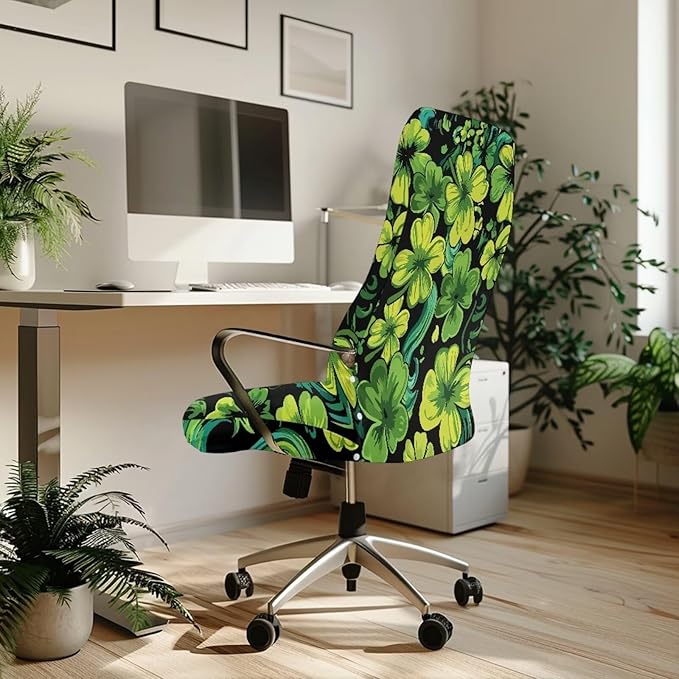 Talayituse Shamrock Leaves Print Office Chair Covers, Stretch Computer Chair Cover, Universal Boss Chairs Covers Modern Simplism Style High Back Chairs Slipcover St Patrick's Day Decor, Small