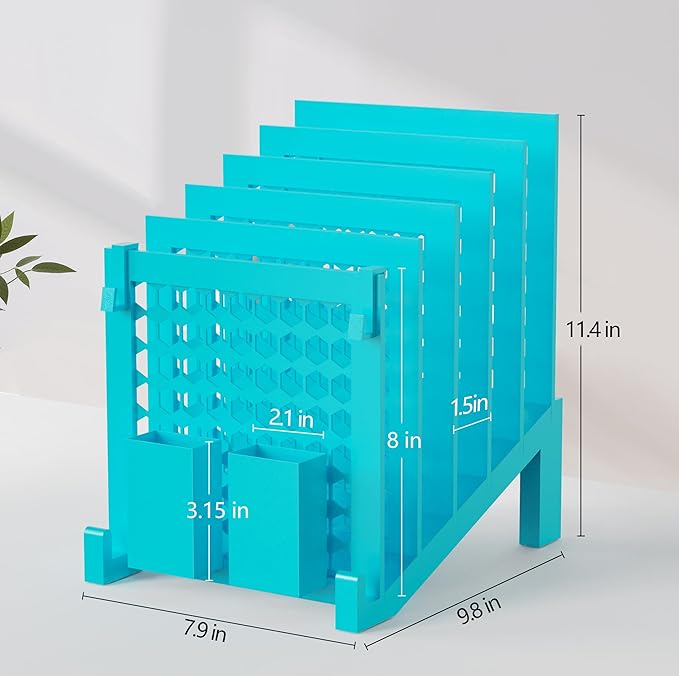 File Organizer for Desk with Storage Box & Hook, Inclined Desk File Organizer with 5-Section Vertical File Holder Suitable for Home Office Document Organization (Light Blue)