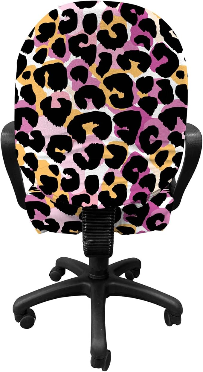 Ambesonne Leopard Print Office Chair Slipcover, Abstract Wild Exotic Animal Skin Pattern in Style with Vibrant Color, Protective Stretch Decorative Fabric Cover, Standard Size, Pink Black