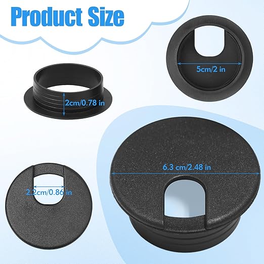 4 Pcs Desk Grommet 2 Inch, ABS Plastic Desk Hole Cover for Cables, U-Shaped Grommet Hole Cover for Office Home School Computer Desk Equipment Cable Cord Organizer