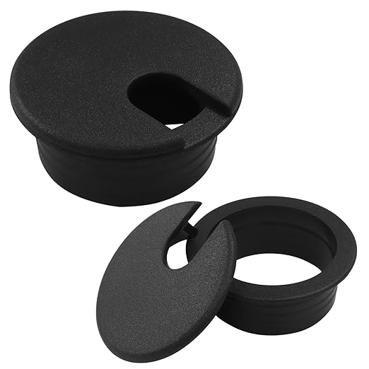 1-1/2 Inch (38mm) Black Desk Grommet, Plastic Cable Hole Cover Computer Table Cord Wire Organizer, Desktop Cord Management for Home Office/TV Stands Tabletops (2 Pack)