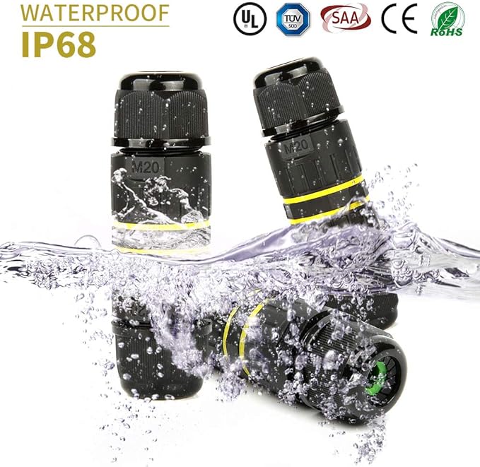IP68 Waterproof Junction Box Outdoor External Sleeve Coupler,M20 Cable Connector Ø5-12mm Wire Range(AC 400V, 24A),UL for Outdoor,2 Way 4Pin 5Pack