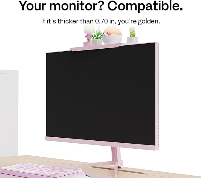 Pixio 12 inch Pink Monitor Storage Top Shelf - Adjustable Platform, Universal Fit, Holds Up to 13lbs, Works on TV, Flat, Curved Monitors, Storage for Webcams, Clocks, Phone, Figures