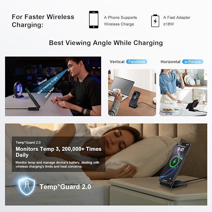 Samsung S26 S25 Wireless Charger Stand Wireless Phone Charger for Android Samsung Galaxy S25 Ultra S25 Edge S25 Plus S25FE S24FE S23 S22 S21 S20, Wireless Charging Station for iPhone 17 with Adapter