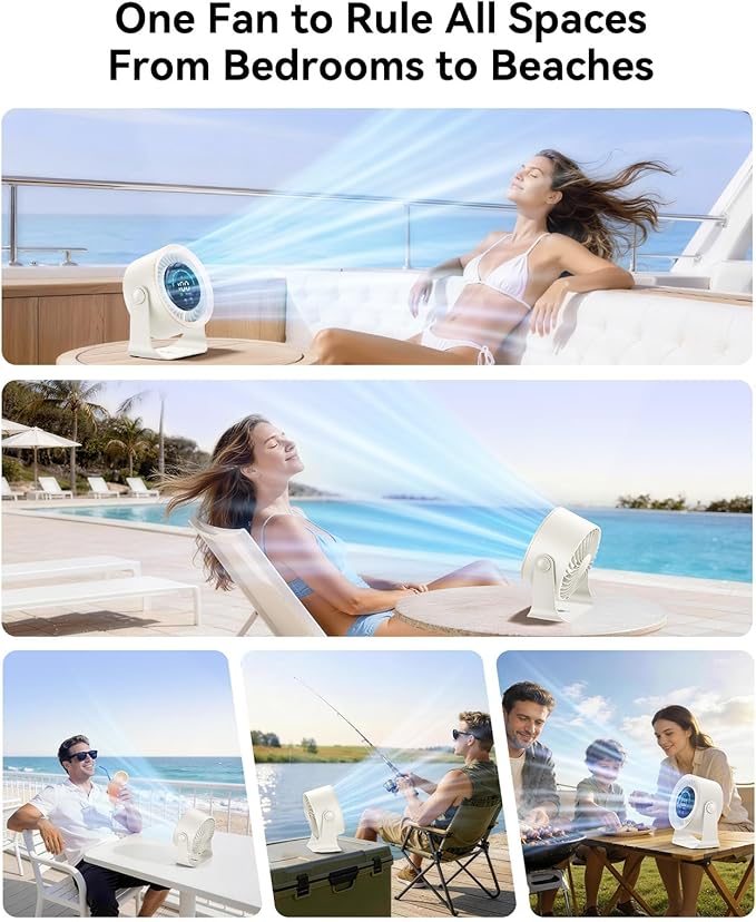 DIGIX Rechargeable USB Desk Fan for Bedroom, 100 Speeds, 360° Rotation, Wall Mounted Design Small Portable Table Fan with LED Display, Quiet Personal Desktop Cooling Fans for Home Office (White)