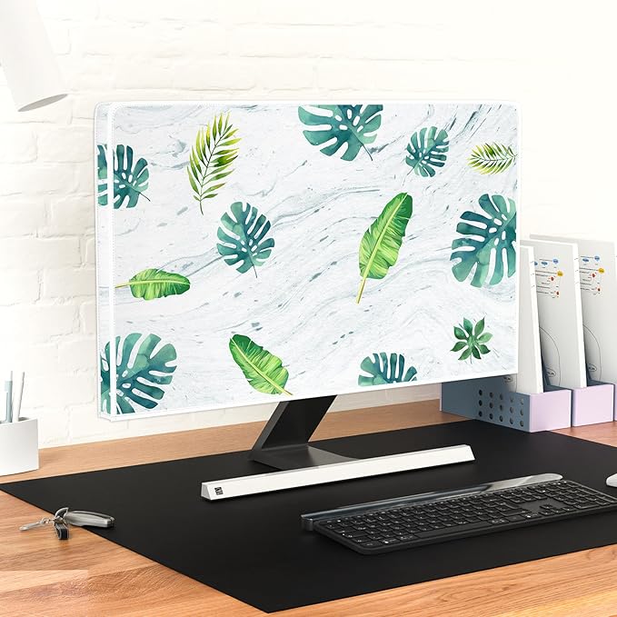 Tropical Leaf TV Cover 32 Inch Summer Holiday Hawaii Foliage Waterproof Weatherproof and Dust-Proof Television Covers Anti-Static Protective Cover for Home Office LCD/LED/HD