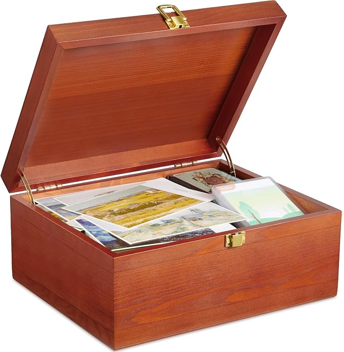 DRASTAR Wooden Keepsake Box, Large Acacia Storage Box with a Hinged Lid, Memory treasure box for Crafts and Photo Storage