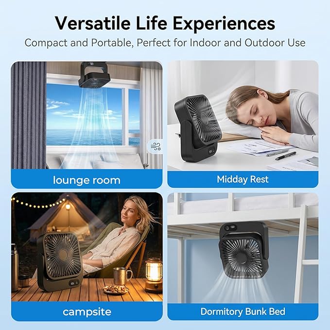 Portable Desk Fan with Magnetic Stand, 5 Speeds Turbo Power USB Rechargeable Personal Fan, Cruise Ship Approved Strong Airflow for Bedroom Office Travel Carnival Cruise Essentials 2026, Black
