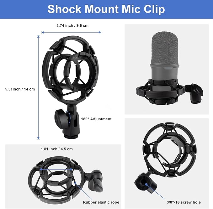 Mippko Desk Microphone Mic Stand, Adjustable Height Table Microphone Stand with Universal and Shock Mount Mic Clip, one 3/8"-16 Female to 5/8"-27 Male Adapter for Blue Yeti/BlueSnowball/SoloCast