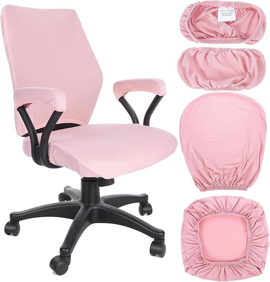 4 PCS Office Chair Covers Set Pink Computer Desk Chair Covers Universal Stretchable Protective Office Chairs Seat Cover with Armrest Cover Slipcovers Pads Cushion Backrest for Rotating (Medium Pink)