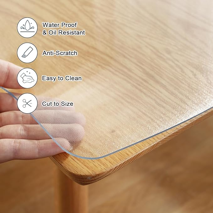 LovePads Frosted Table Cover Protector 42 x 84 Inch, 1.5mm Thick Plastic Table Cover, Table Protector for Dining Room Table, Waterproof Vinyl Tablecloth Table Pad Mat for Kitchen, Writing Desk