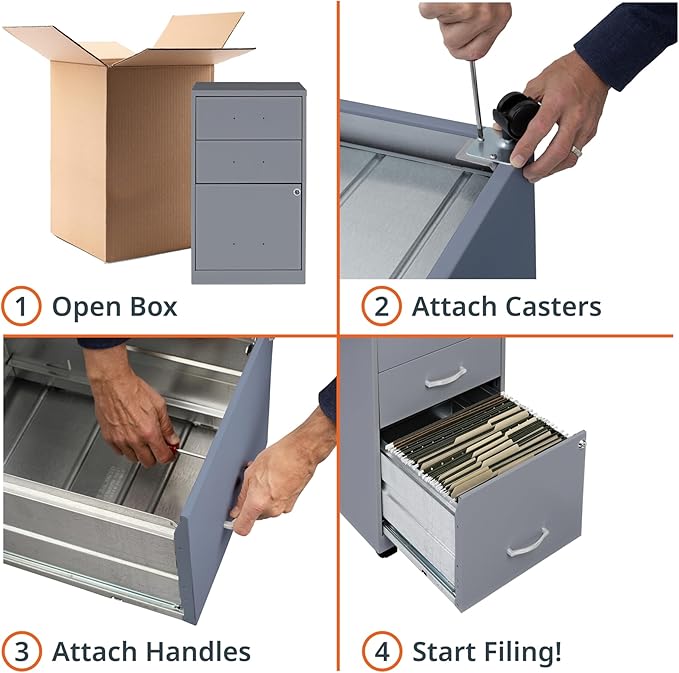 NuSparc Mobile 3 Drawer Locking Pedestal File Cabinet | Pre-Assembled Steel Construction | Perfect for Small and Home Office | Letter-Size | Assembled in USA