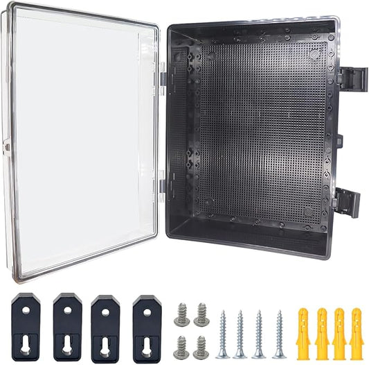 Junction Box, Hinged Black Clear Cover IP67 Waterproof ABS Project Box with Mounting Plate Electrical Box Enclosure with Wall Bracket 15.7 x 11.8 x 7.9inch(400x300x200mm)