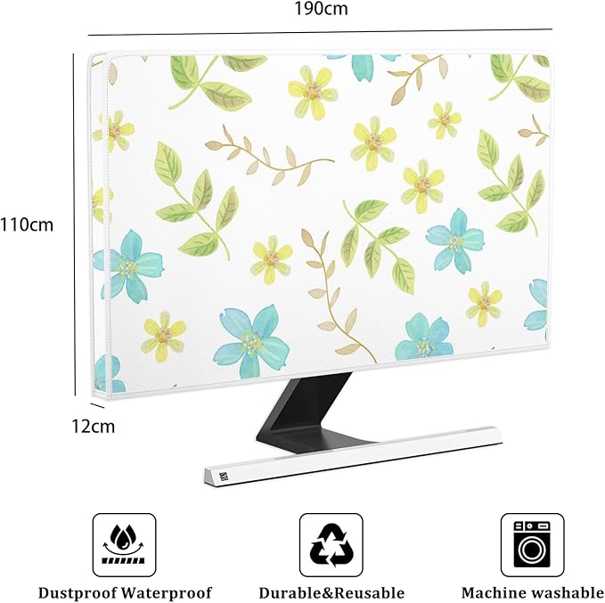 Colorful Flowers Plants Waterproof Screen TV Cover 80 Inch Spring Floral Full Body Cover for TVs Screen for LCD LED PC Desktop and Home Hanging TV Anti-Static Protective