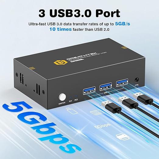 8K HDMI KVM Switch 2 Monitors 2 Computers,8K@60HZ USB3.0 Dual Monitors KVM Switches for 2 PC/Laptops Share Mouse Keyboard and 2 Screens,with 2 USB Cables/Controller,EDID Adapative,Plug&Play