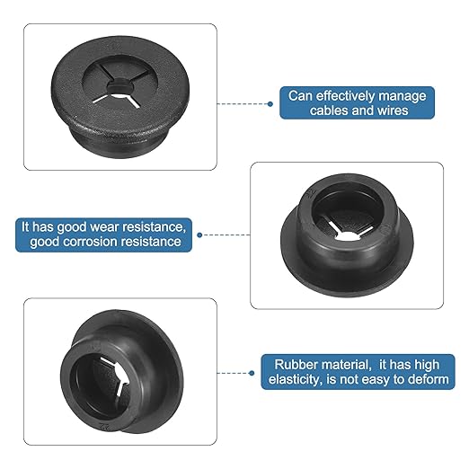 uxcell 6 Pcs Cable Cord Grommet, 7/8 Inch (22mm) Desk Grommet Flexible Rubber Grommets Wire Hole Cover Pass Through for Office Computer Desk Wire Organizer, Black