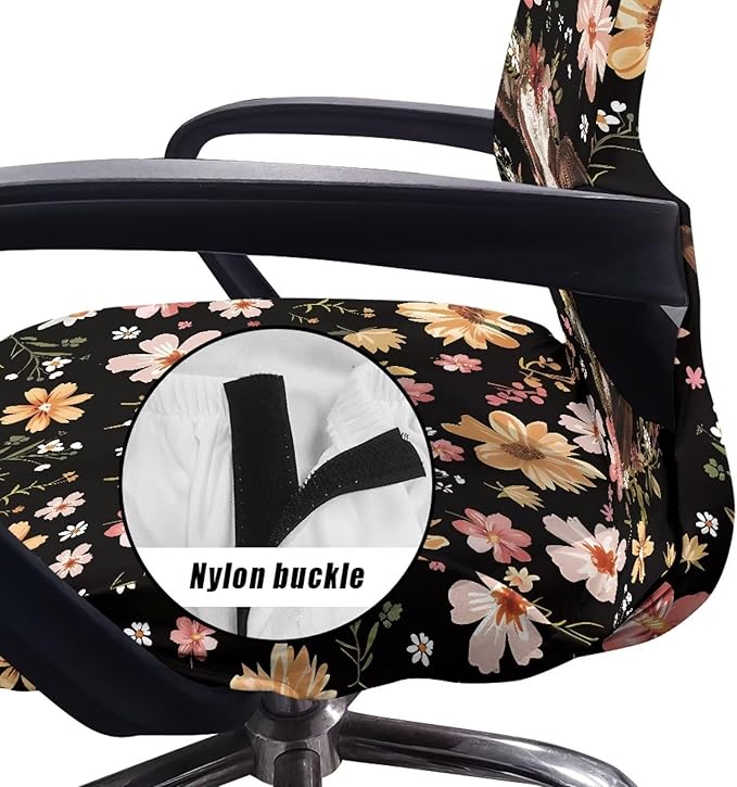 Talayituse Cow Flower Print Office Chair Cover Stretchable Desk Chair Cover Universal Rotating Computer Chair Cover Washable Office Chair Seat Cover Armchair Cover Slipcover for Desk Computer Chair, S