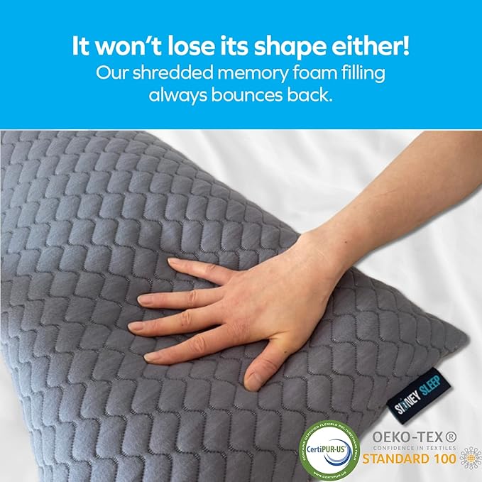 Sidney Sleep Adjustable Curved Pillows for Neck and Shoulder Support with Extra Shredded Fill - Cervical Contour Pillow for Side and Back Sleeper - King Size - 19" x 36" CertiPUR-US Certified (Grey)