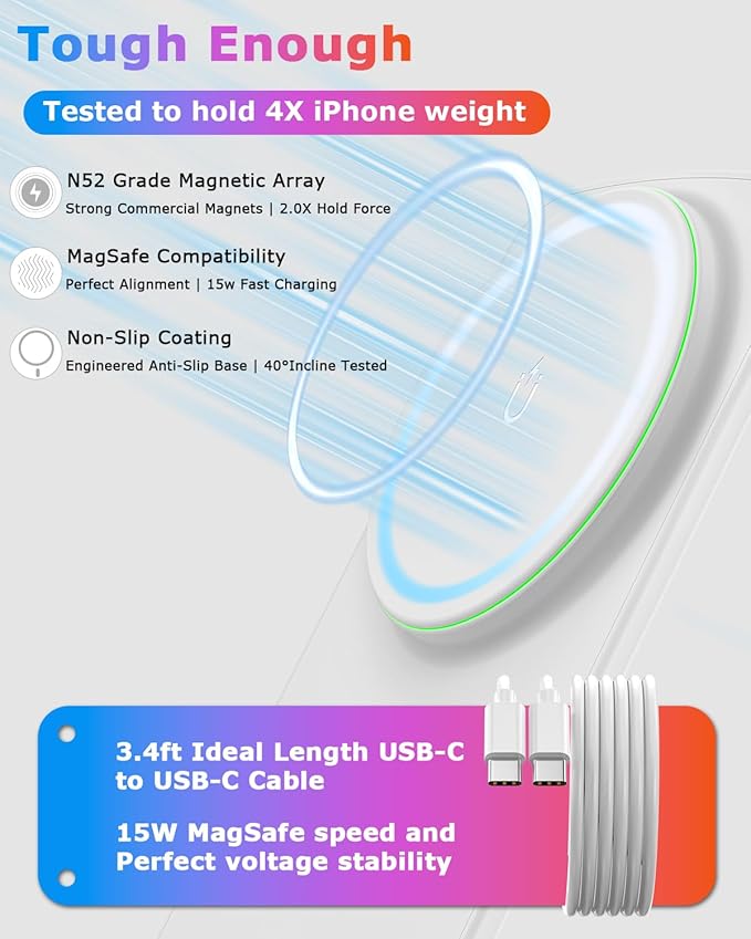 Mag.Safe Charger Stand, Magnetic Wireless Charging Station for iPhone 17/16/15/14/13/12 Series (Lunar White)