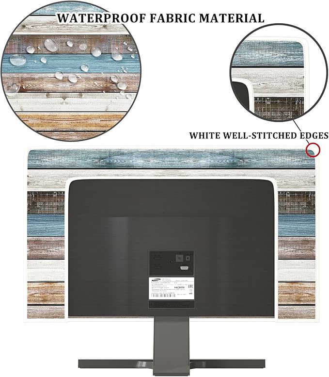 Retro Old Wood Board Waterproof Screen TV Dust Cover 45,46,47,48 Inch Weatherproof Dust-Proof Television Covers Sleeve Compatible with LCD LED PC Desktop and Home Hanging TV Decorations