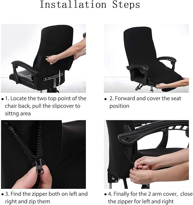 Stretch Office Chair Cover with Zipper Printed Computer Chair Cover for Armrest Chair Universal Removable Spandex Rotating Boss Chair Slipcovers Soft Desk Chair Seat Protector for Dogs, Cats (L, 01)
