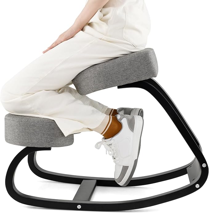 Giantex Ergonomic Kneeling Chair, Rocking Posture Chair with Padded Cushion, Knee Chair for Back Neck Pain Relief, Wooden Kneeling Desk Chair for Home Office