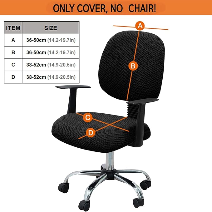 MIFXIN Office Chair Cover Stretch Elastic Slipcovers 2 Piece Jacquard Computer Chair Backrest Cover & Seat Cover Furniture Protector for Home Office, Only Covers NO Chair (Black)