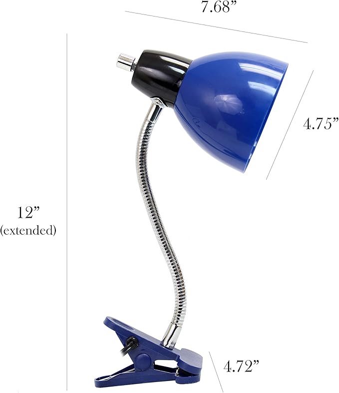 Simple Designs LD2014-BLU Adjustable Desk Clip Lamp Light, for Desks, Nightstands, Reading, Blue