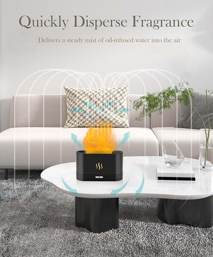 Aegci Essential Oil Diffuser,Humidifier with 7 Colors Flame Light,180ml Air Humidifiers for Bedroom, Home, Office, Gifts - Portable,Auto-Off Protection,4 Modes Mist(Black)