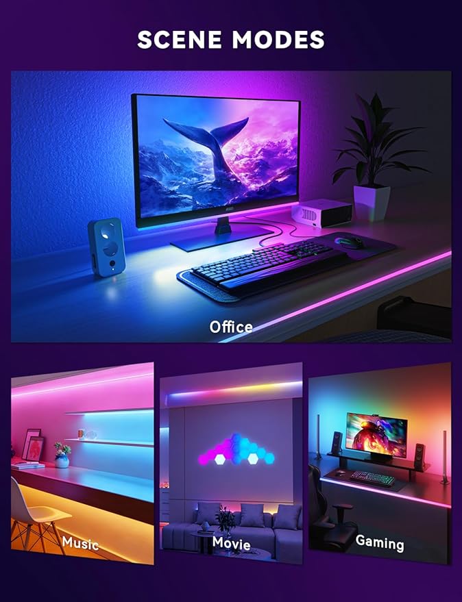 Soleil X6 LED Monitor Backlight for PC & Mac, Strip Light Sync to 24″-34″ Screens, Ambient Lighting for Games/Movies/Music, Dual USB Ports, Software Control (4-Sides for 34″ Monitors)