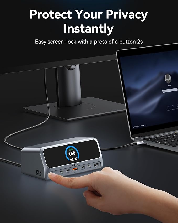 MOKiN Docking Station,13 in 1 USB C Laptop Charging Station with 2.26" LCD Smart Display,Dual HDMI Display,10Gbps USB A/C Ports,Gigabit Ethernet,160W Max Output for Dell,HP,Lenovo and More