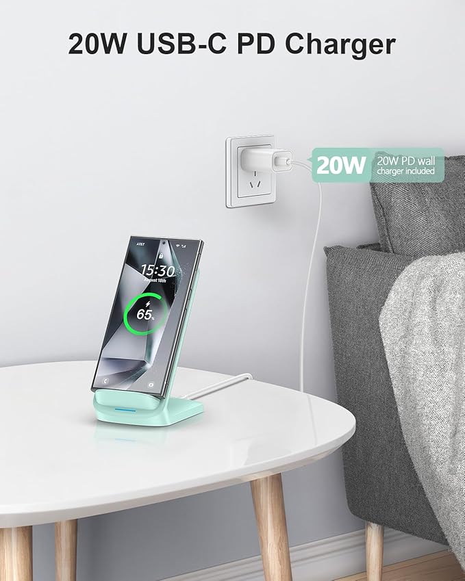 NANAMI Fast Wireless Charger, 10W Max Wireless Charging Stand with PD20W Adapter Charger Compatible for iPhone 17/17 Air/17 Pro/17 Pro Max/16/15/14/13/12,Samsung Galaxy S26/S25/S24/S23/S22/S21/Note 20