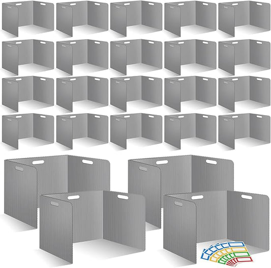 24 Pcs Desk Dividers for Students 14 × 17.5 × 14 Inch Plastic Durable and Waterproof Privacy Folders Shields Test Dividers with Classroom Privacy Boards for School Study Teacher Supplies (Gray)