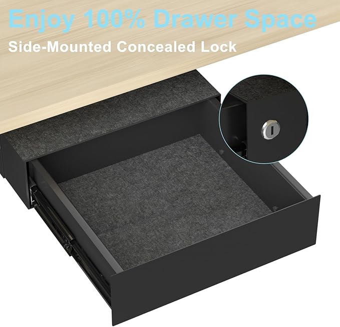 Under Desk Lockable Drawer, Slide-Out Storage Organizer with Full Extension Ball-Bearing Slides, Carbon Steel Undermount Drawer for Home Office Standing Desk, Black, 13.8 Inch